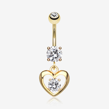 Golden Heart Gem Sparkle Belly Ring-Clear Gem